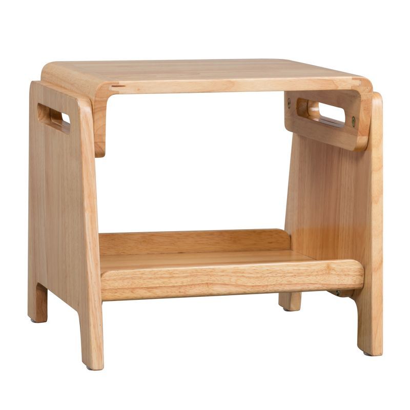 Natural Rubberwood Rolling Sit or Step Stool with Storage