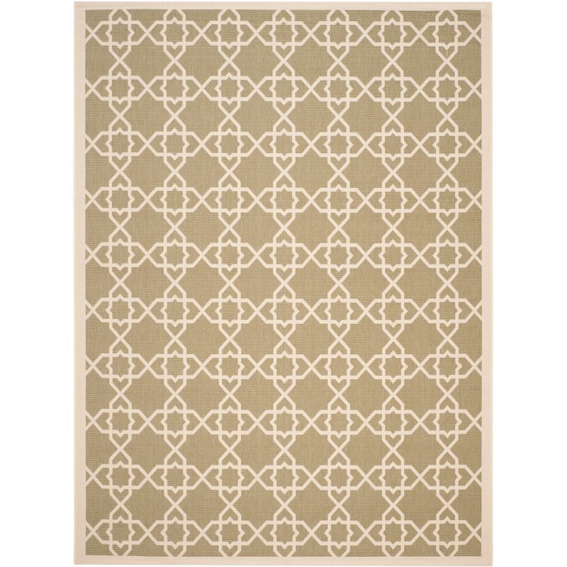 Green and Beige Geometric Low Pile Outdoor Area Rug