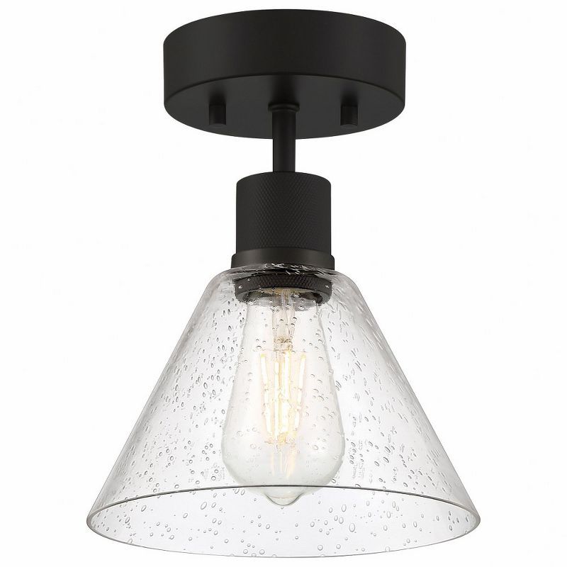 Matte Black Martini LED Semi-Flush Mount with Seeded Glass