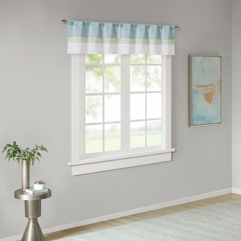 Green and Aqua Polyoni Pintuck Window Valance with Lining