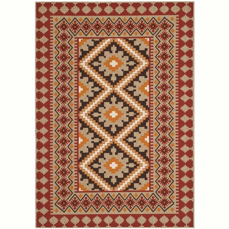 Red and Natural Southwestern Indoor/Outdoor Area Rug 5'3" x 7'7"