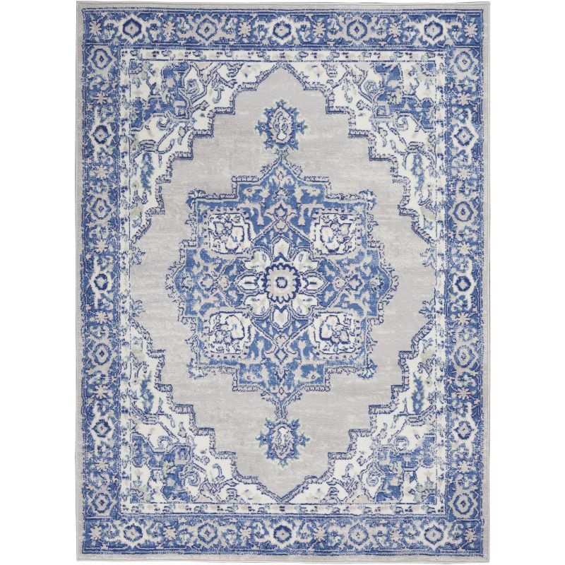 Transitional Grey Blue Floral Medallion 4' x 6' Synthetic Rug