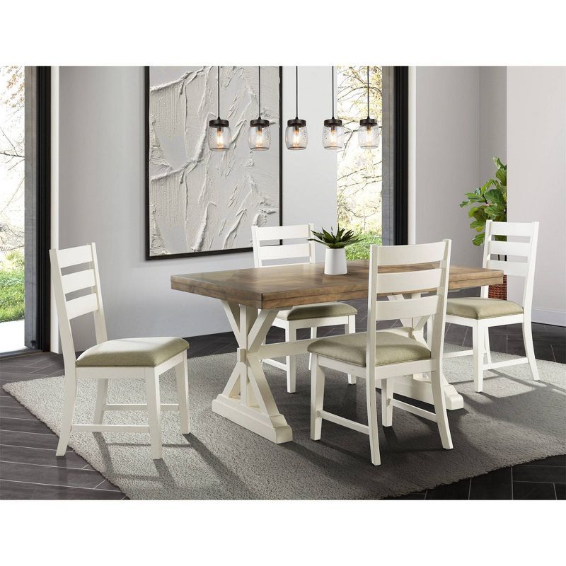 Barrett 5-Piece White and Natural Wood Dining Set with Upholstered Chairs