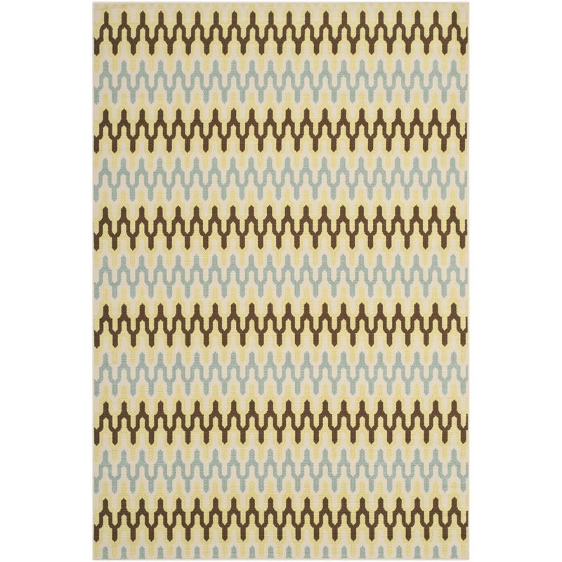 Green and Light Blue Geometric Synthetic Outdoor Area Rug