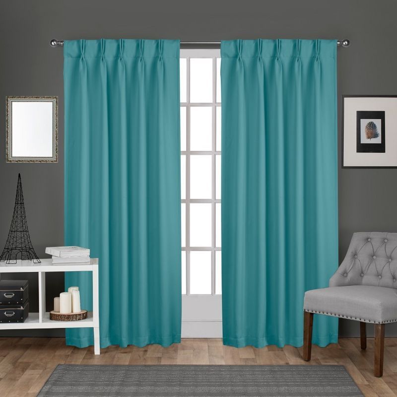 Teal Sateen Blackout Pinch Pleat Curtain Panels, 96" Length