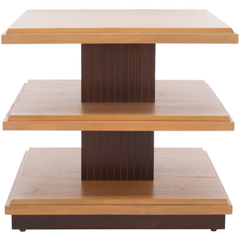 Natural and Walnut Wood Square Accent Table with Plinth Base