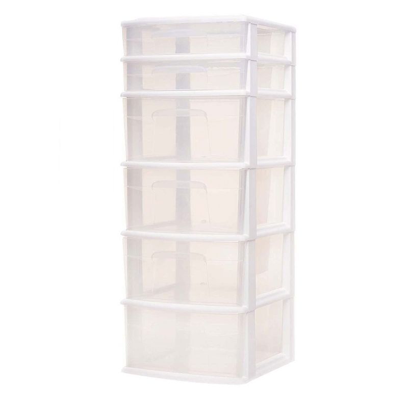 Homz White Plastic 6-Drawer Storage Tower