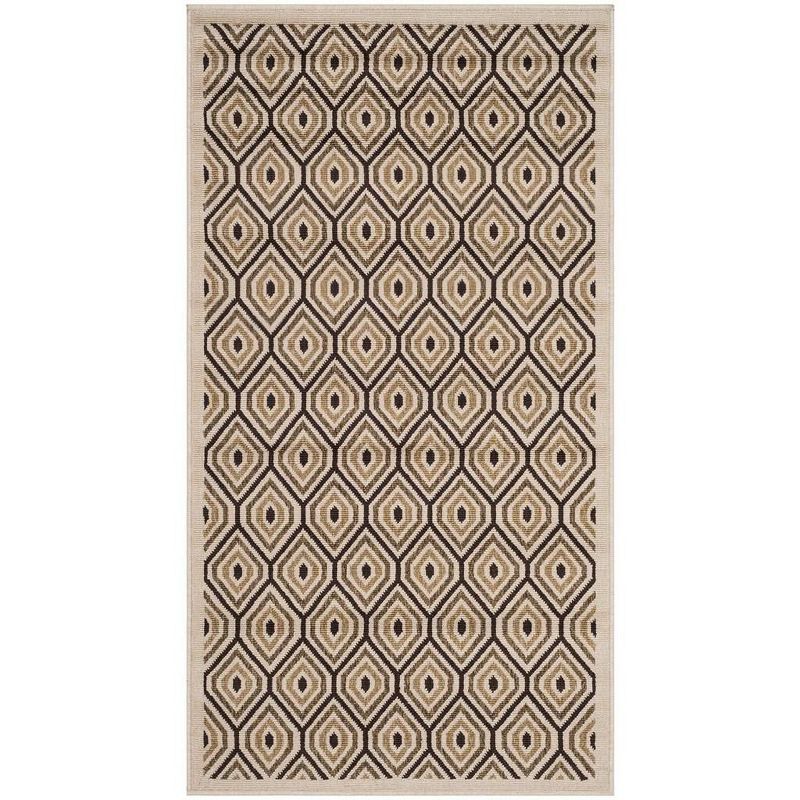 Beige and Brown Geometric 5' x 7' Synthetic Area Rug