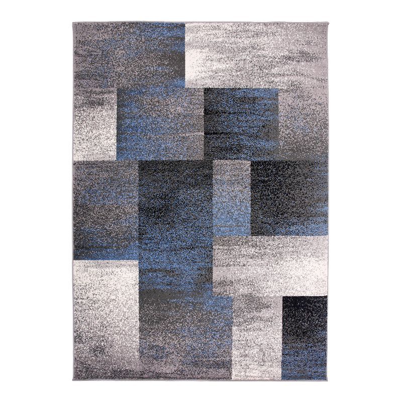 Distressed Blue Boxes Abstract 42" Synthetic Area Rug