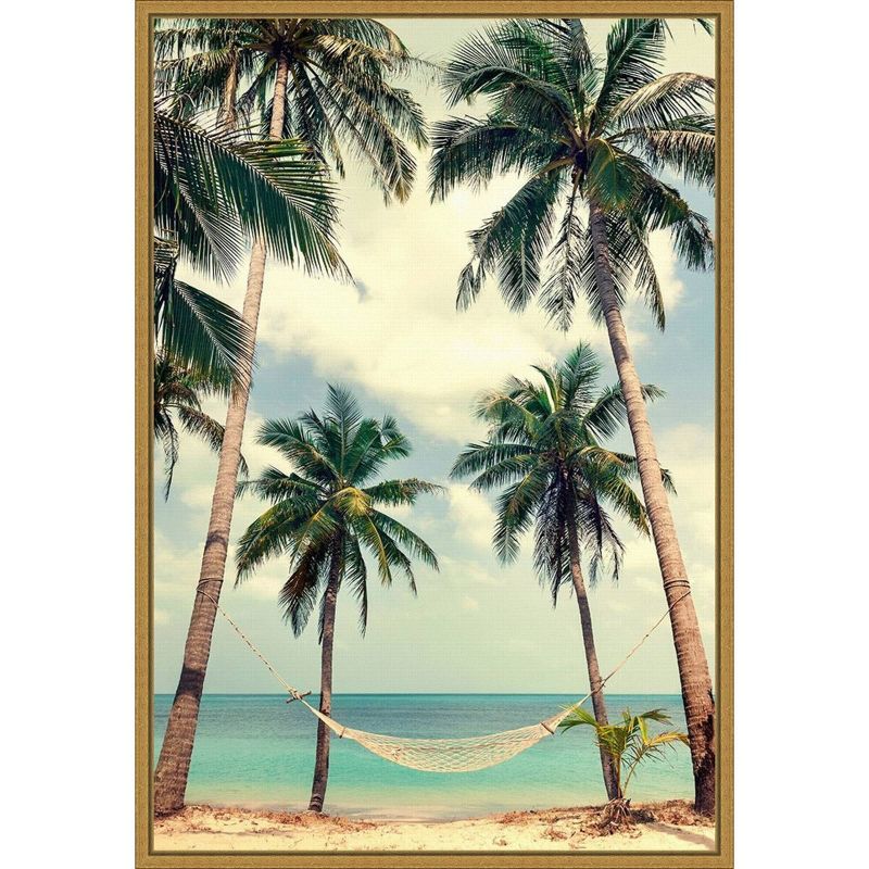 27" x 19" Tropical Palm Sky Framed Canvas Print