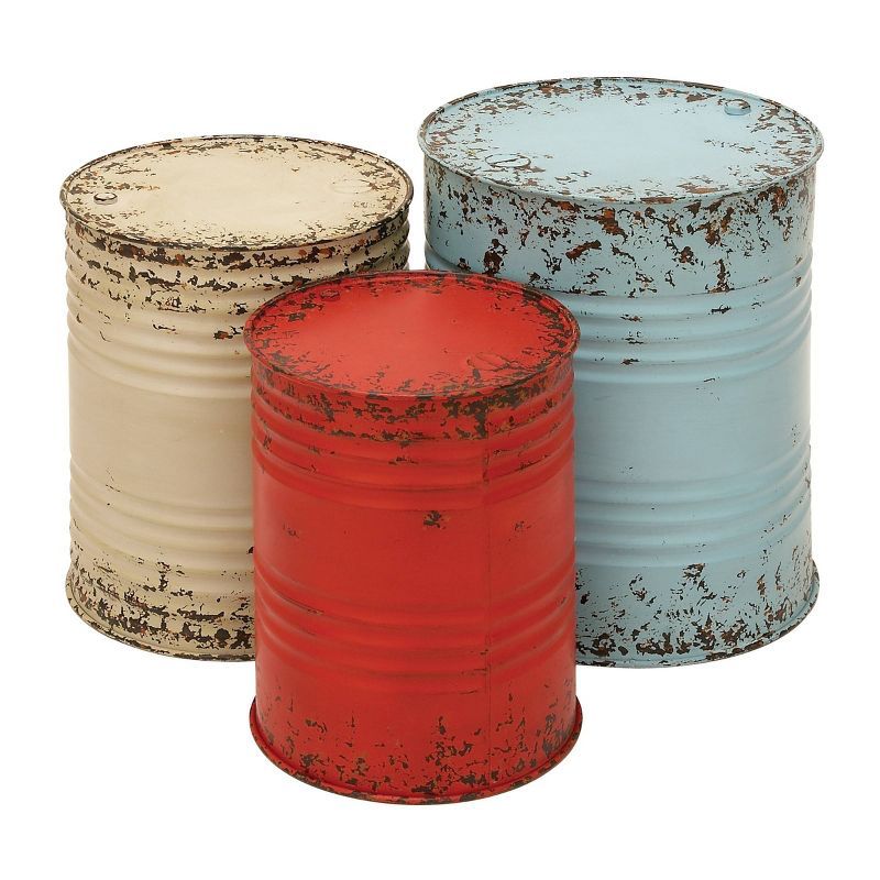 Multi Colored Metal Drum Nesting Accent Tables, Set of 3