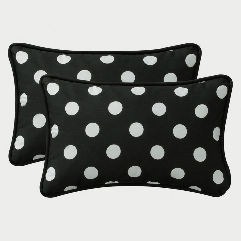 Black and White Polka Dot Outdoor Lumbar Pillows, Set of 2