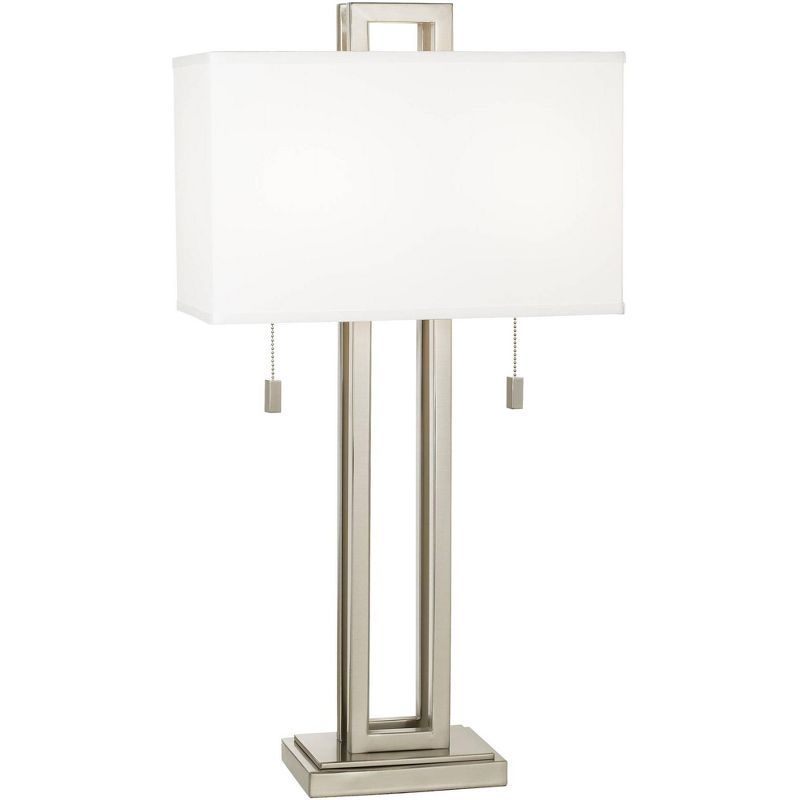 Sleek Brushed Nickel 30" Table Lamp with White Fabric Shade