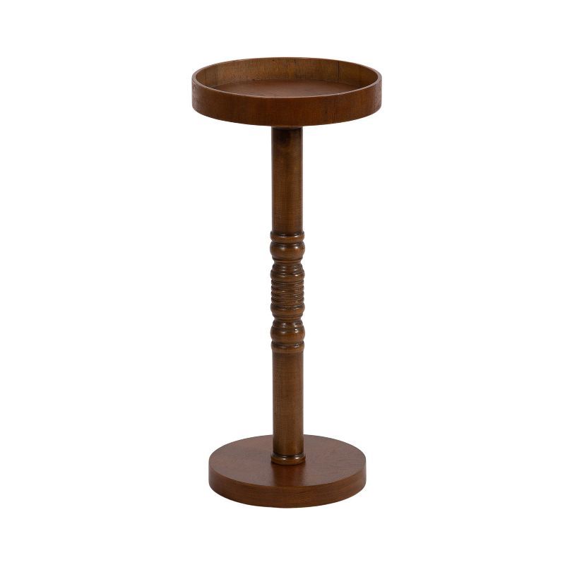 Bellport Rustic Brown Round Wood Pedestal End Table