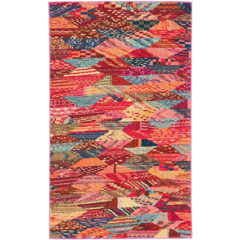 Multicolor Geometric Patchwork Synthetic 3' x 5' Area Rug