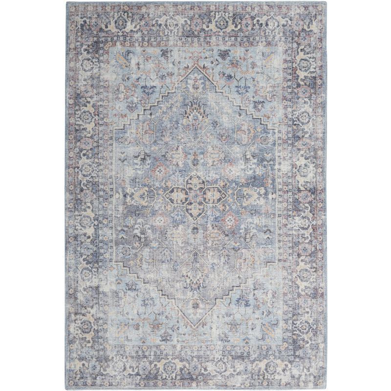 Light Grey/Blue 4' x 6' Floral Cotton Chenille Area Rug