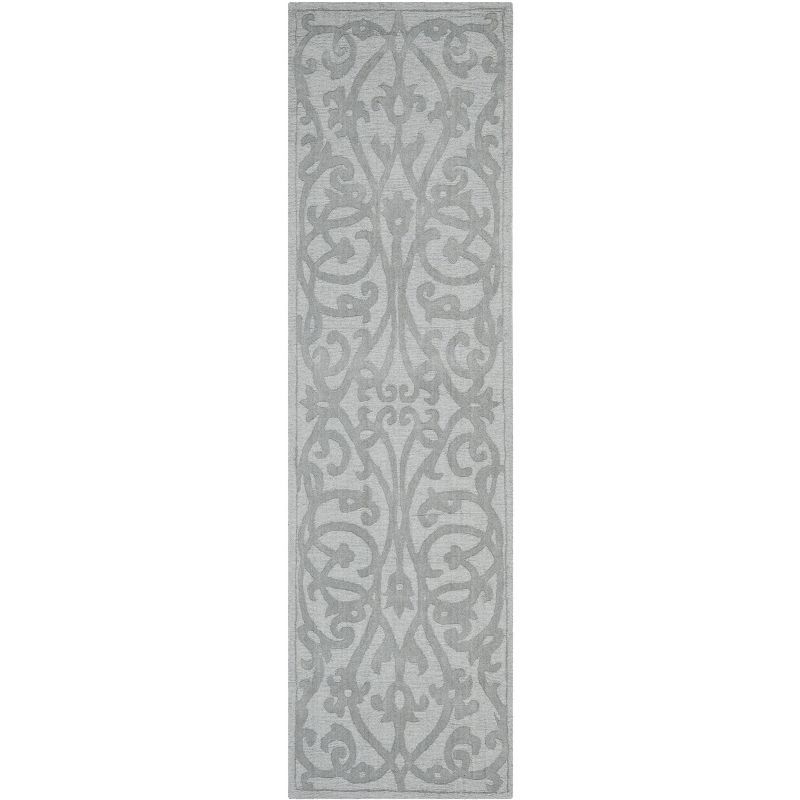 Gray Hand-Tufted Wool Runner Rug with Etched Design