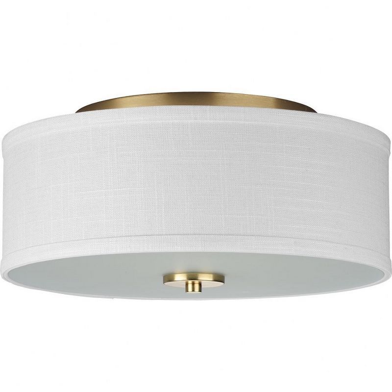 Satin Brass and White Drum Flush Mount Light