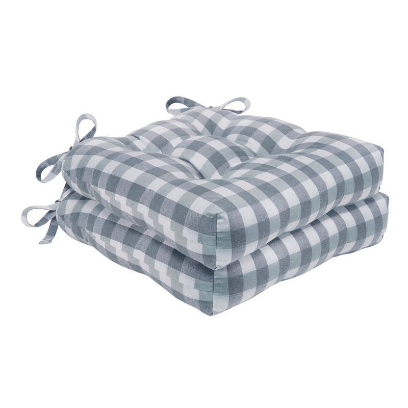 Gray Buffalo Check Tufted Chair Seat Cushions, Set of 2