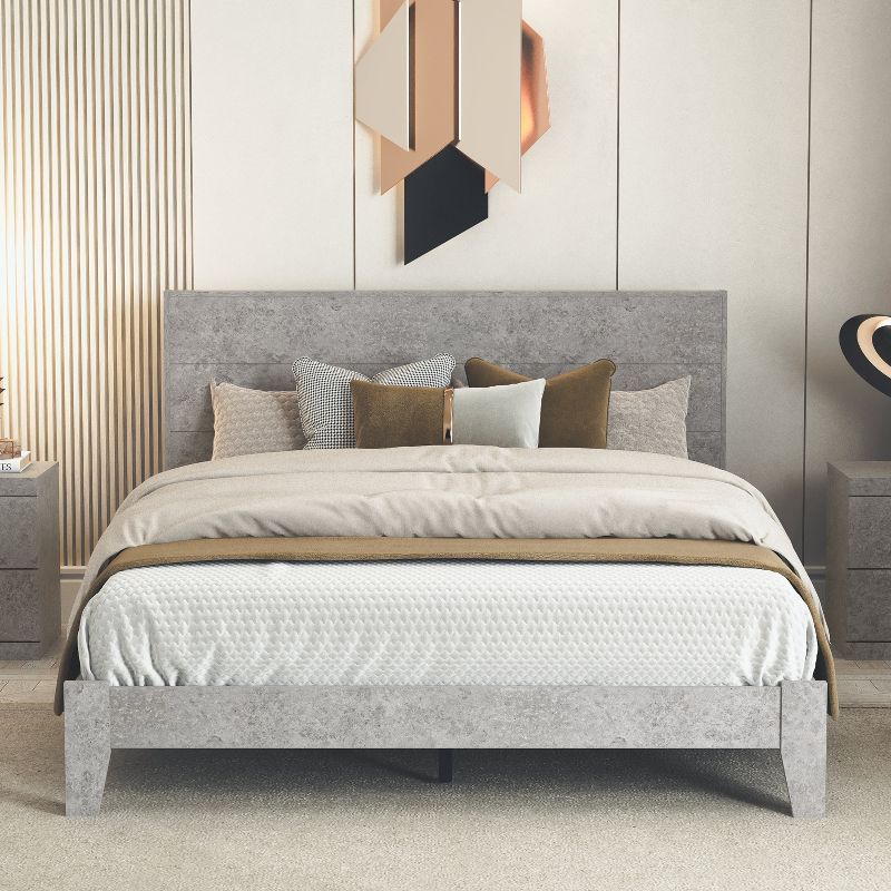 Galano Layton Wood Frame Queen Platform Bed with Headboard in Knotty Oak, Dusty Gray Oak, White, Black, Oslo Oak, Concrete Gray