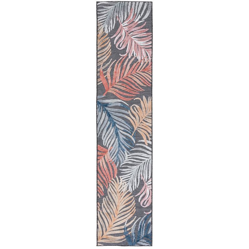Cabana Black and Rust Floral Synthetic Runner Rug, 2' x 6'7"