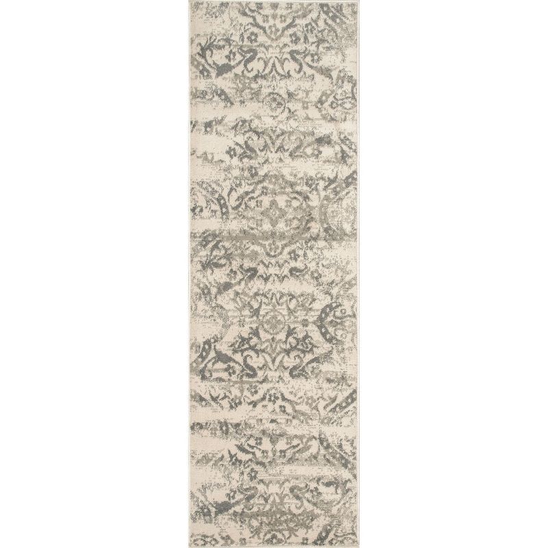 Freja Gray Floral Synthetic 2' 6" x 14' Runner Rug