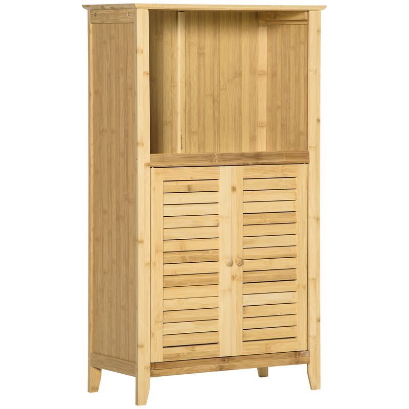 Natural Bamboo Living Room Storage Cabinet with Shelves and Doors