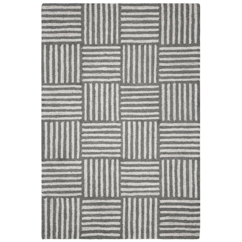 Ivory & Dark Grey Abstract Hand-Tufted Wool Area Rug - 6' x 9'