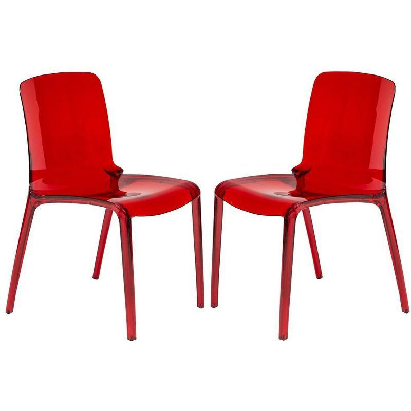 Murray Modern Transparent Red Plastic Dining Chair, Set of 2