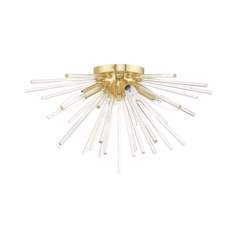 Elysian Satin Brass 4-Light Flush Mount with Crystal Rods