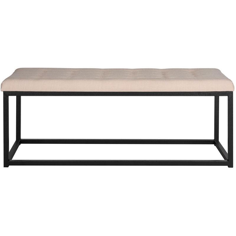 Reynolds Beige and Black Tufted Upholstered Bench