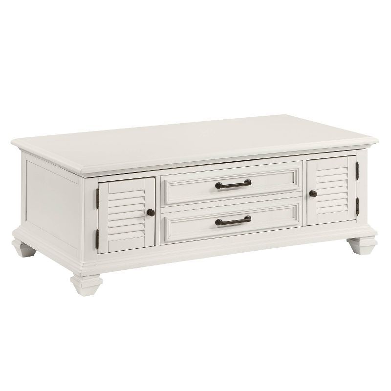 White Rectangular Wood Lift-Top Coffee Table with Storage