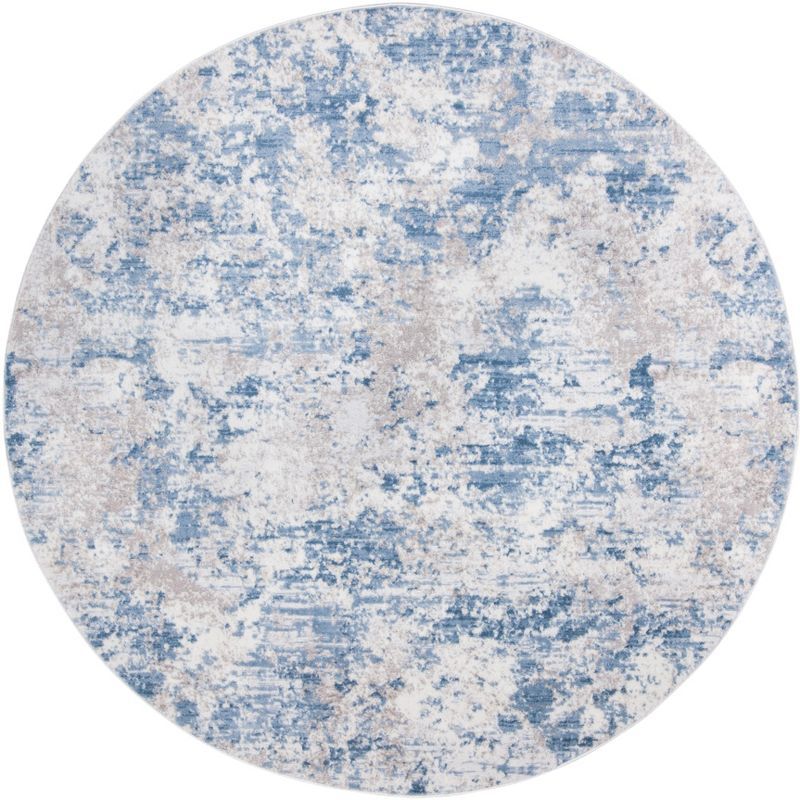 Amelia 9' Round Grey/Blue Abstract Synthetic Area Rug