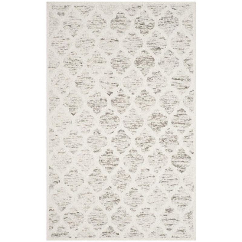 Ivory and Gray Hand-Knotted Wool Area Rug, 5' x 8'