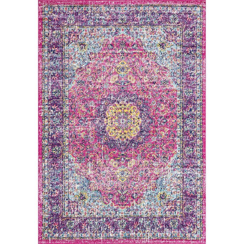 Pink and Purple Synthetic Reversible Persian Area Rug 5' x 7'