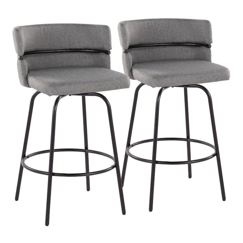 Cinch 26" Light Gray Swivel Counter Stools with Black Metal Frame, Set of 2