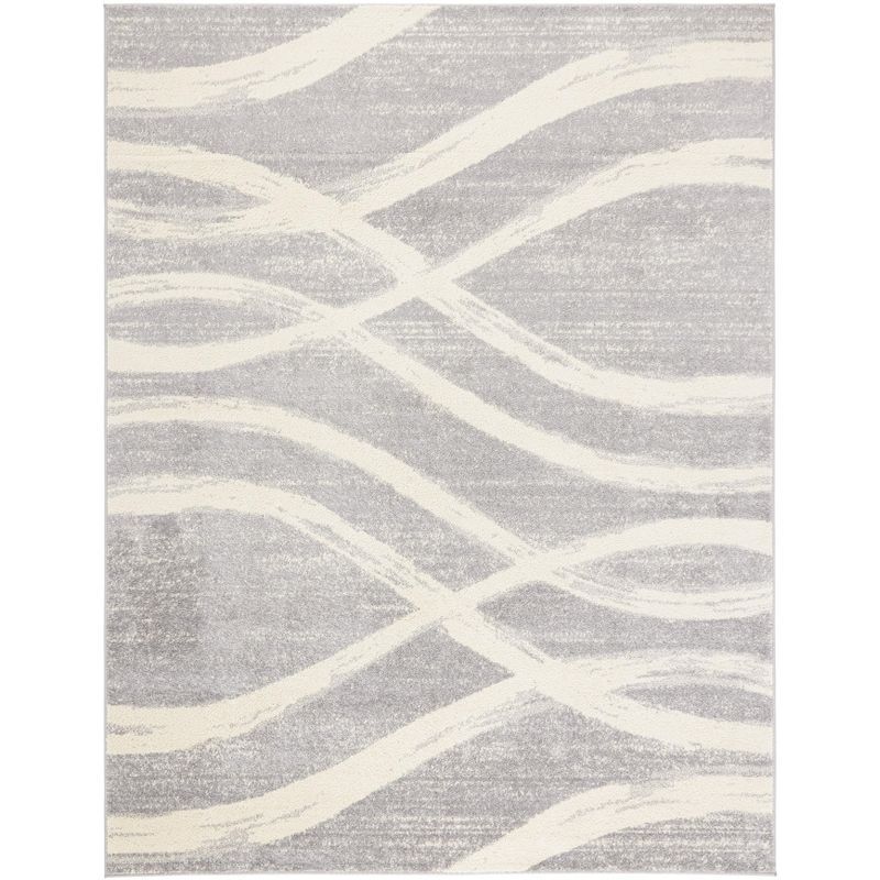 Chic Grey/Cream Synthetic 6' x 9' Easy-Care Rectangular Rug