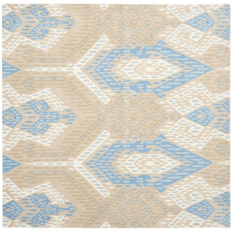 Blue and Ivory Hand-Tufted Wool Square Area Rug