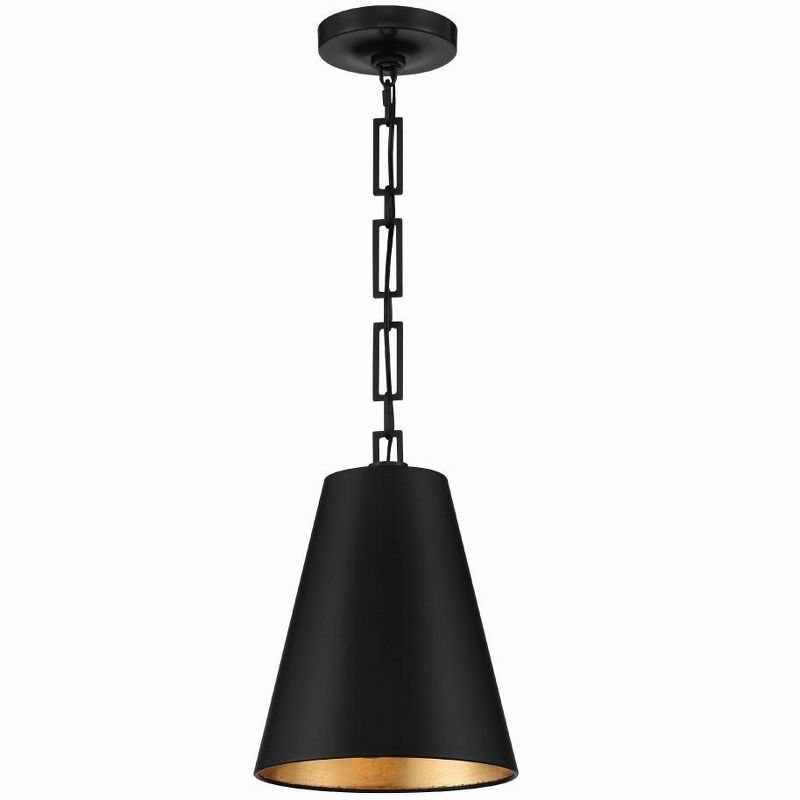 Matte Black and Antique Gold Drum Pendant with Iron Shade