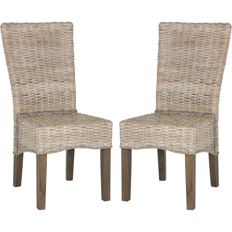 White Washed Rattan Cane Transitional Side Chair