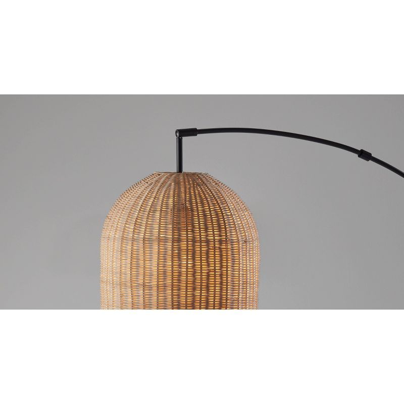 Bahama Arc Dark Bronze Floor Lamp with Rattan Shade