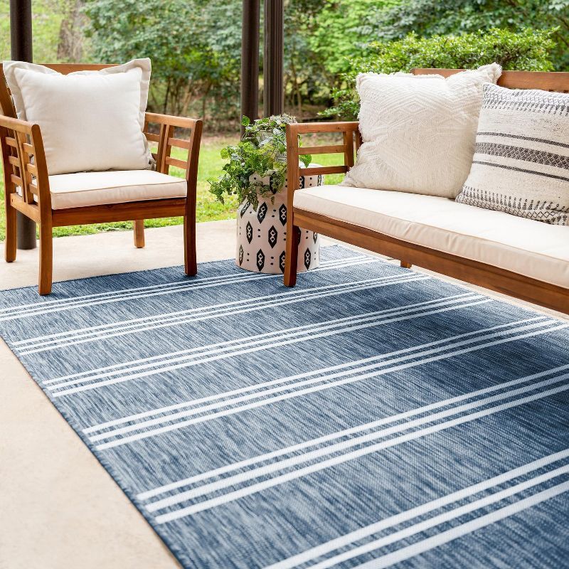 Modern Outdoor Flatweave 4' x 6' Blue Geometric Synthetic Rug