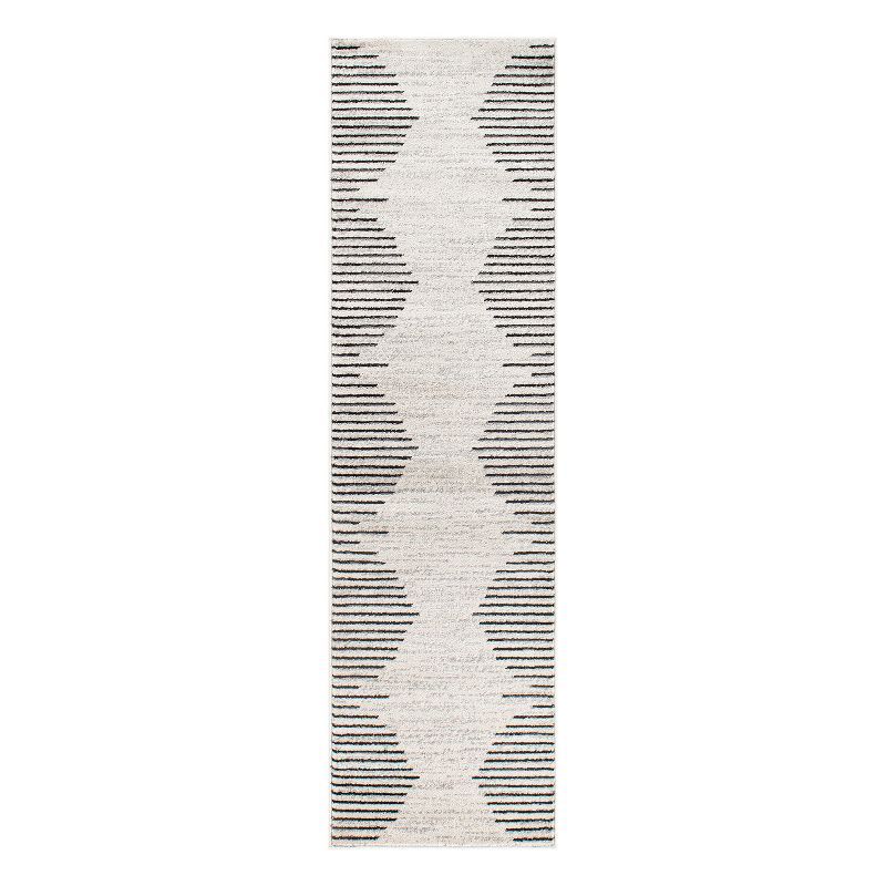 Cream and Beige Synthetic Stripe Runner Rug 2'x7'