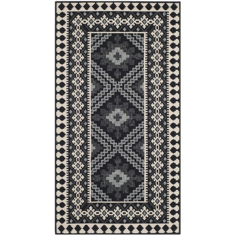 Ratia Easy-Care Black & Cream Synthetic 2'7" X 5' Outdoor Rug