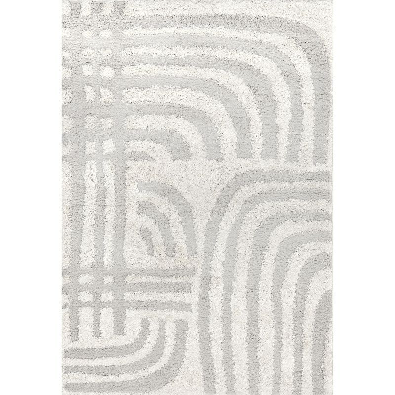 Modern Shag 4' x 6' Gray and White Synthetic Area Rug