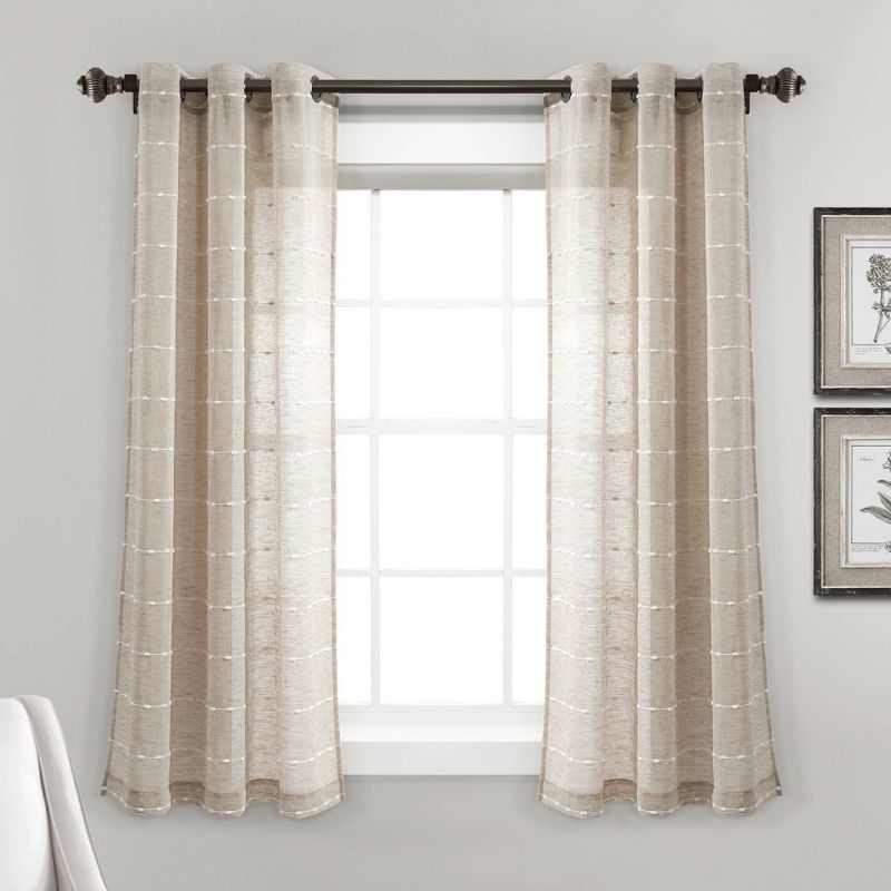 Set of 2 Farmhouse Texture Grommet Sheer Window Curtain Panels - Lush Décor