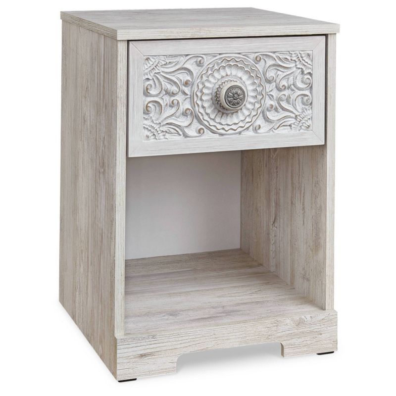 Whitewash Transitional 1-Drawer Nightstand with Open Shelf