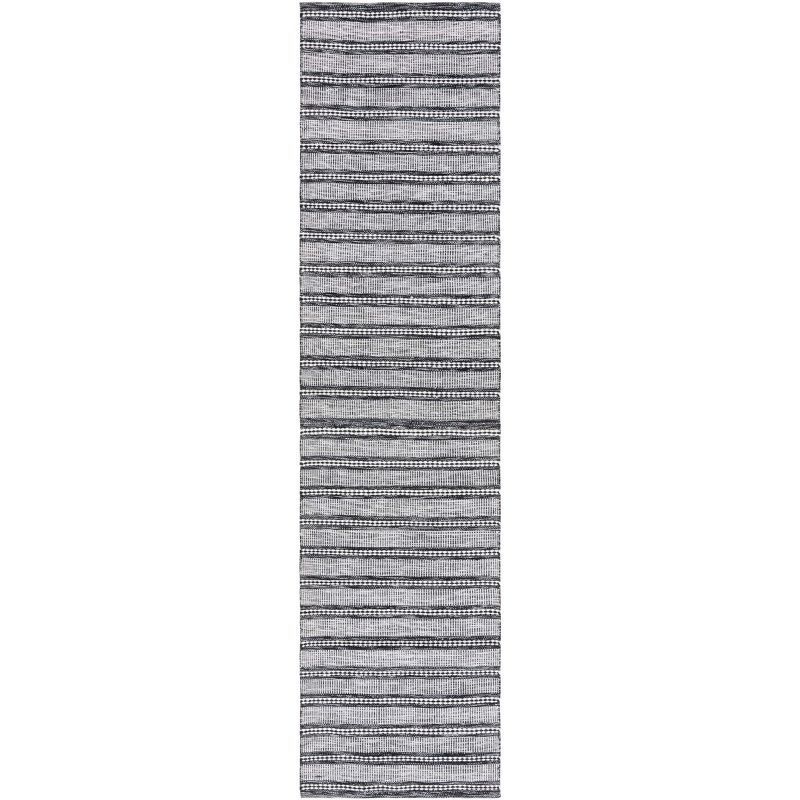 Black and Ivory Flatweave Kilim Striped Runner Rug