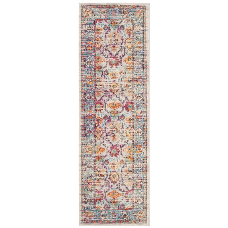 Colorful Distressed Oriental Runner Rug in Cream and Teal