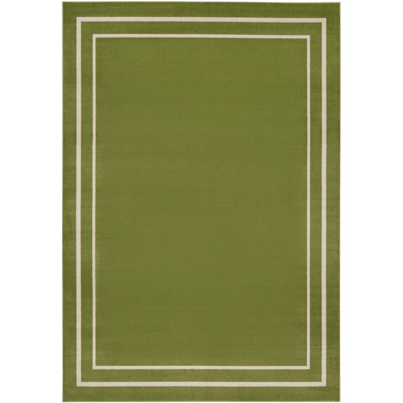 Essentials Green Ivory Double Border 9x12 Outdoor Rug